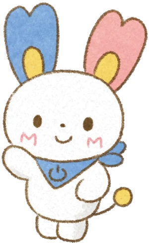 片手を上げてほほ笑むみらぴょん
